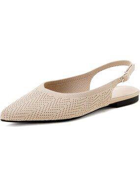 Women's Beige Pointed Toe Adjustable Buckle Strap Slingback Ballet Flat Shoes